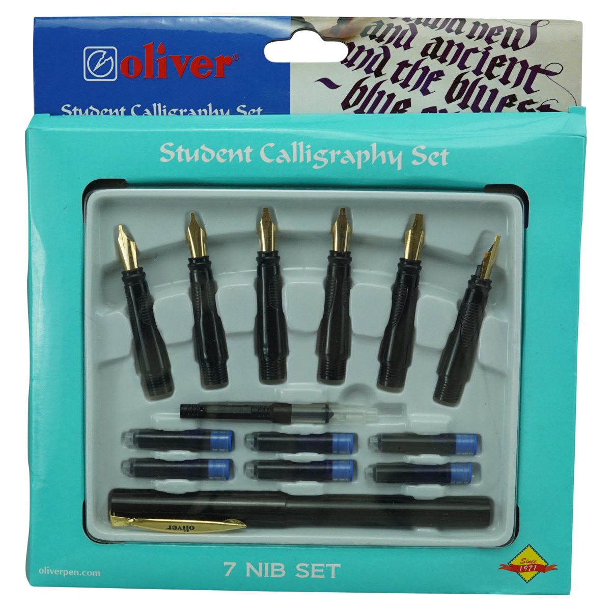 Oliver Student Calligrapher  Model:16125  Black   Color  Body With 7  Nib Set  Calligraphy Pen  and 6 Catridge With Convertor Set 