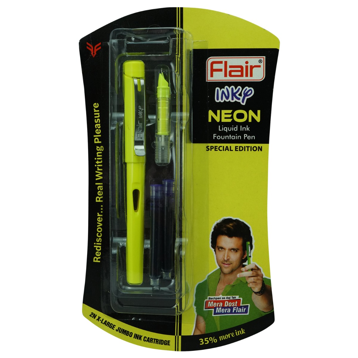 Flair Inky Neon Model:16172 Sulfur Yellow Color Body  With 2 Catridge Fine Tip Fountain Pen