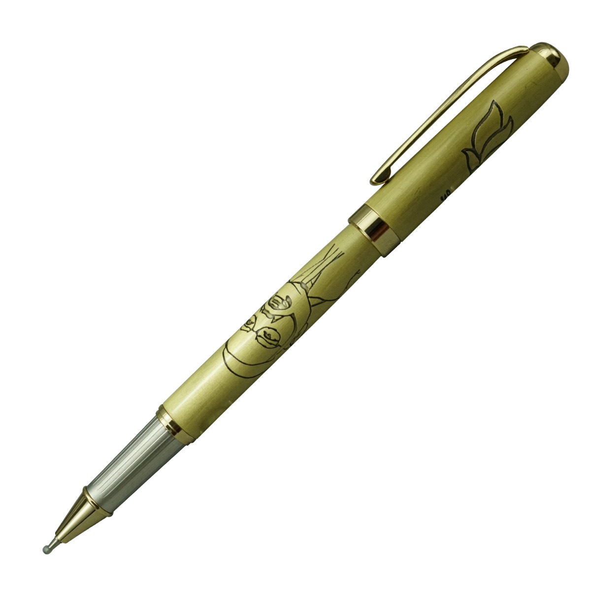 Penhouse  Model:16198   Golden Finish Modi  Image Engraved Design On Body And Lotus  On Cap   Medium Tip Gel  Pen