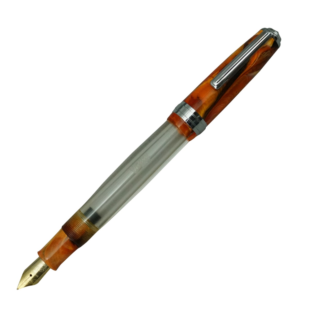 Wality Airmail 69TS  Model:16216  Orange  Color Marble Finish Cap With Clear Acrylic Eyedropper Model Fine Nib  Fountain Pen