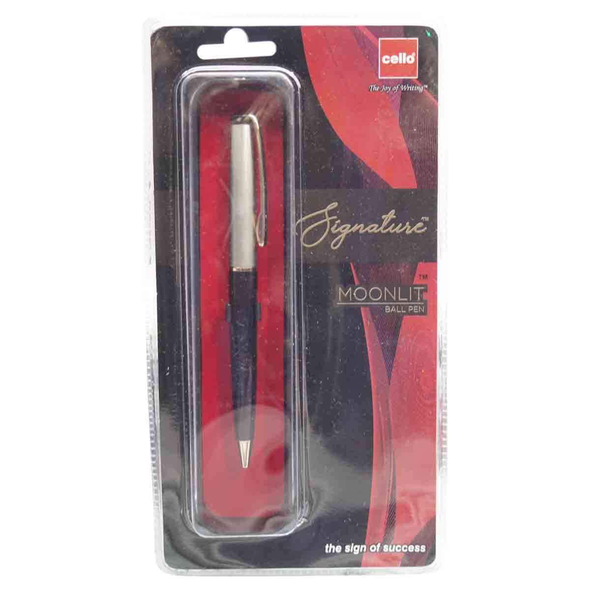 Cello Signature Moonlit Model:16258 Black and SIlver Color Body With Gold Clip Twist Type Ball Pen