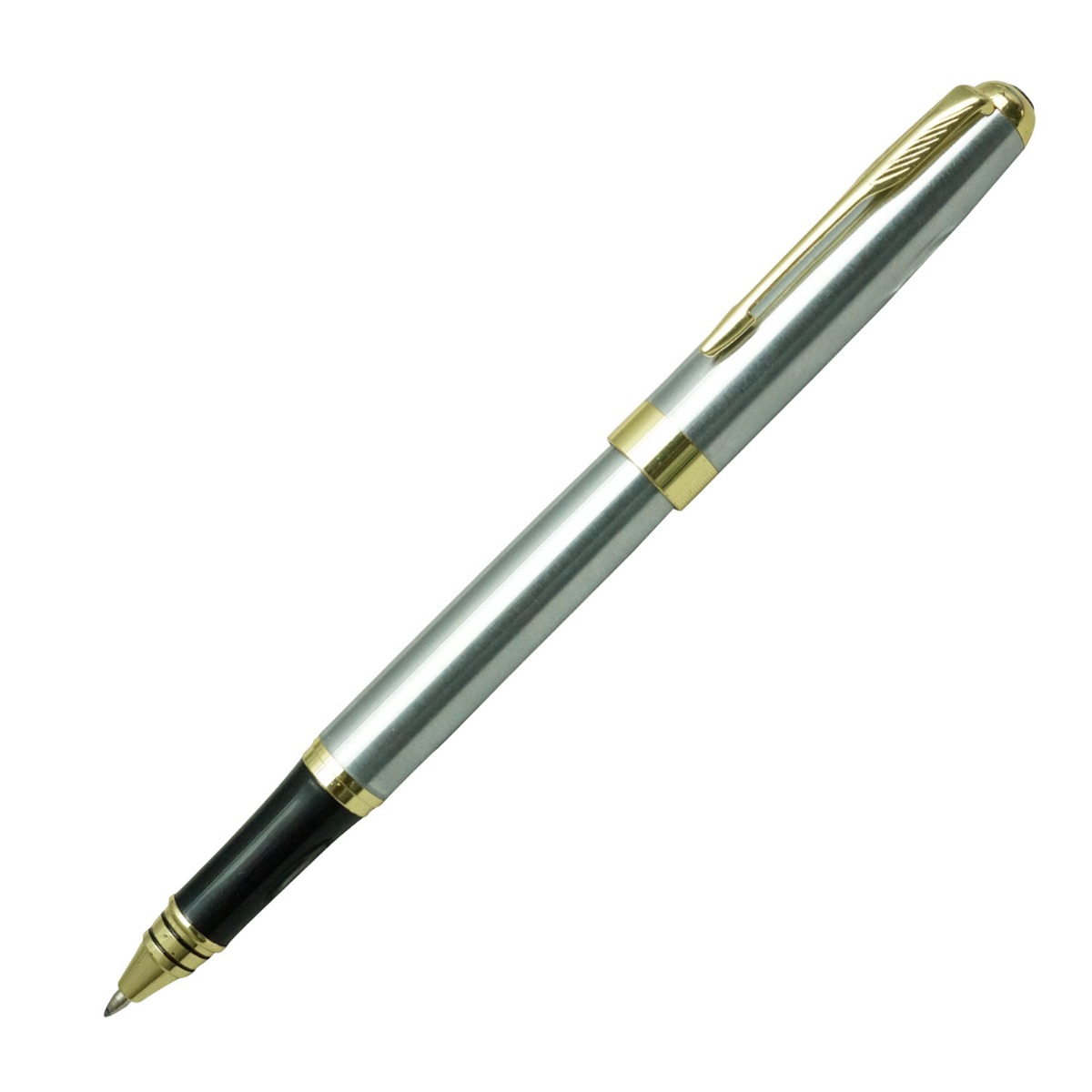 Penhouse.in  Model:16329  Full Silver Color Body With Gold Clip  Cap Type Roller Ball Pen