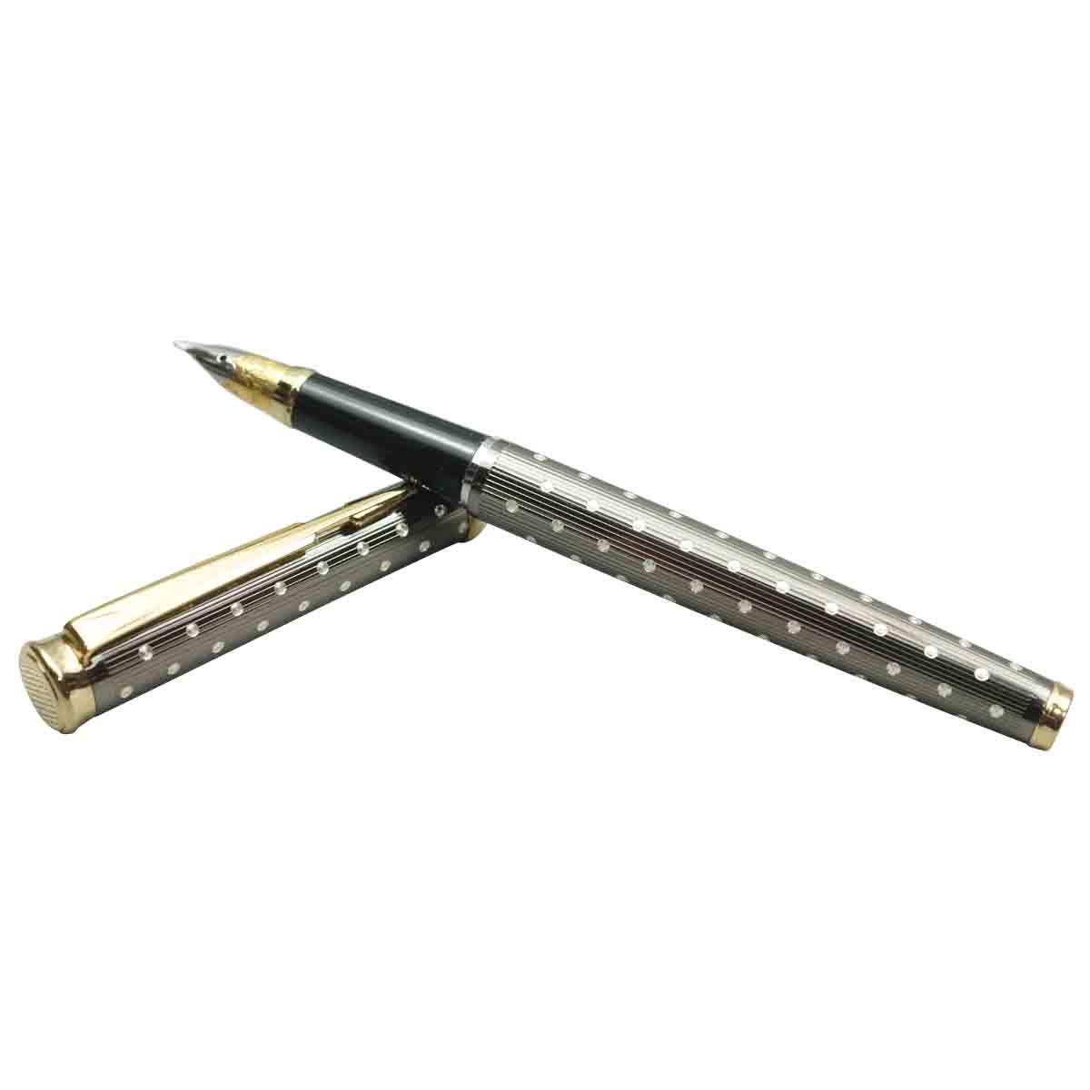 Wingsung 322   Model:16360  Dark Grey  Color Lines And Dot Design  Body   With Gold Clip Fountain Pen