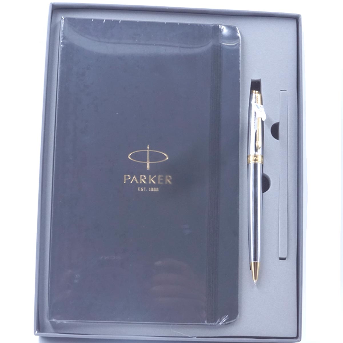 Parker Fusion Shiny Chrome Gold Clip And Trim 0.7 mm Twist Type Ball Pen With Diary Set 16787