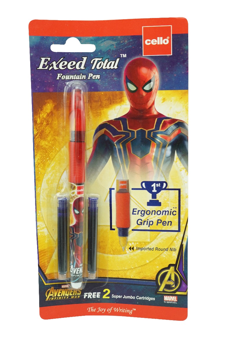 Cello Exeed Total Model:16815 Red Color Body With Spiderman and with 2 Catridge Fountain pen