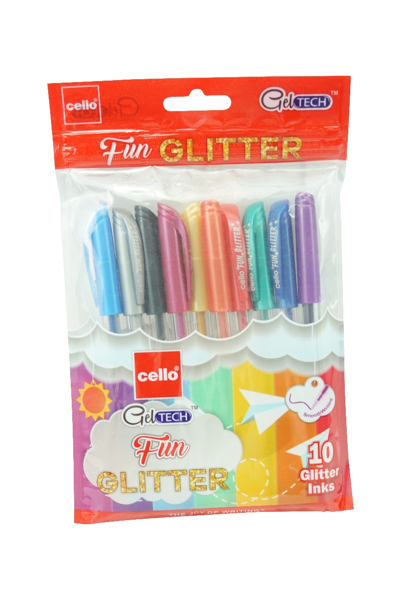 Cello Fun Glitter Gel tech Model:16819 10 MultiColor Fun Glitter  Gel Pen