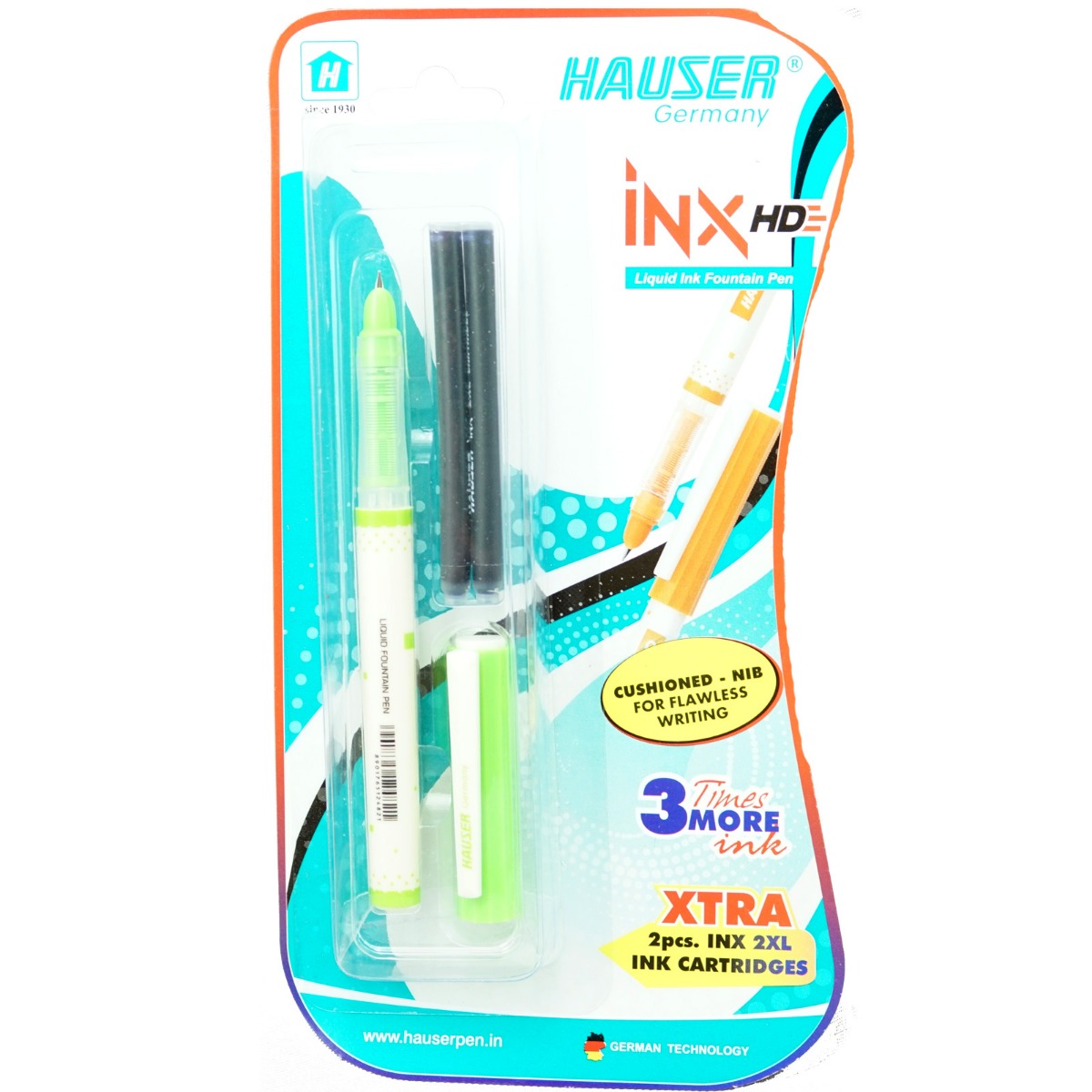 Hauser INX HD Model:16885 Green  Color Body With 2 Catridge Fine Tip Fountain Pen