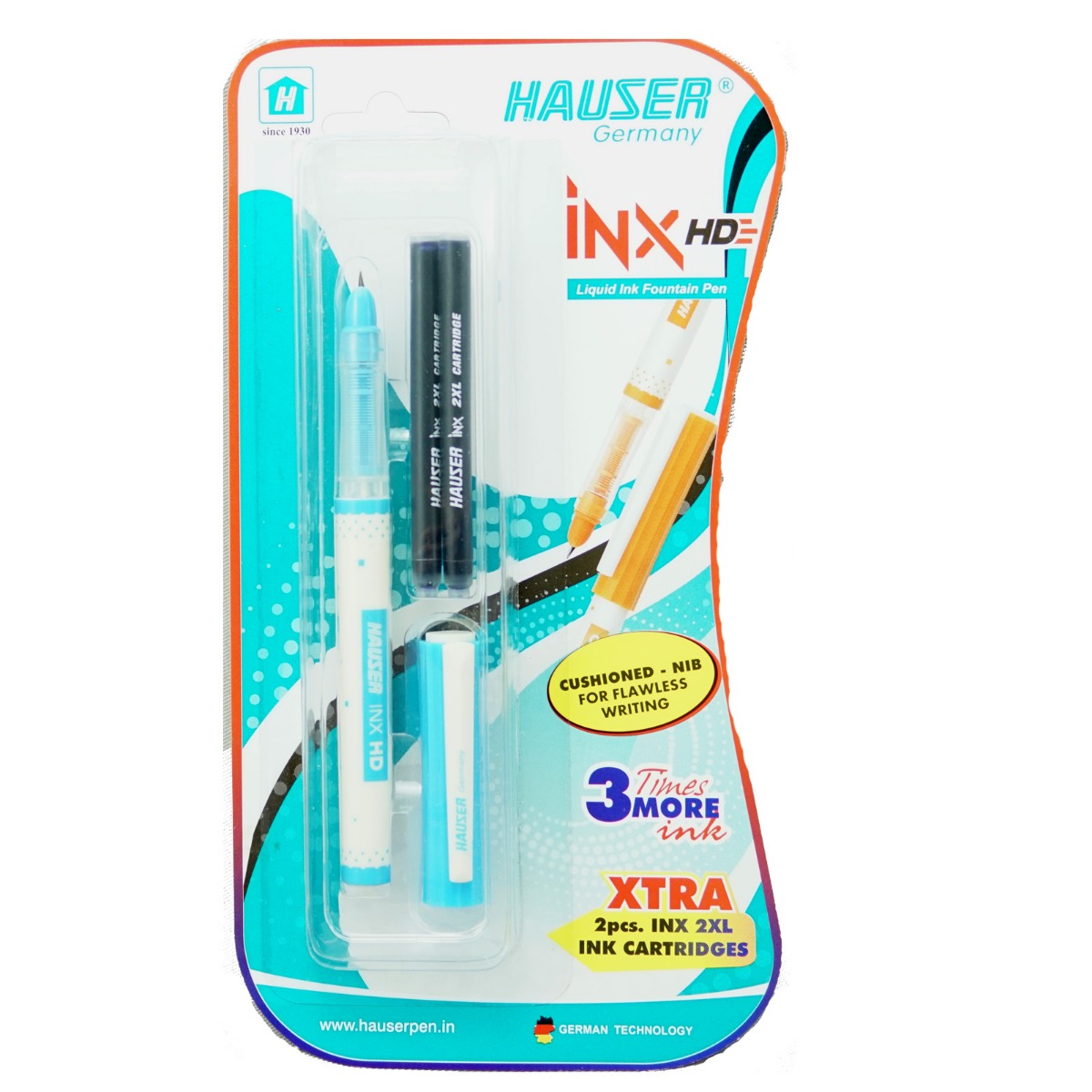 Hauser INX HD Model:16887 Sky Blue  Color Body With 2 Catridge Fine Tip Fountain Pen
