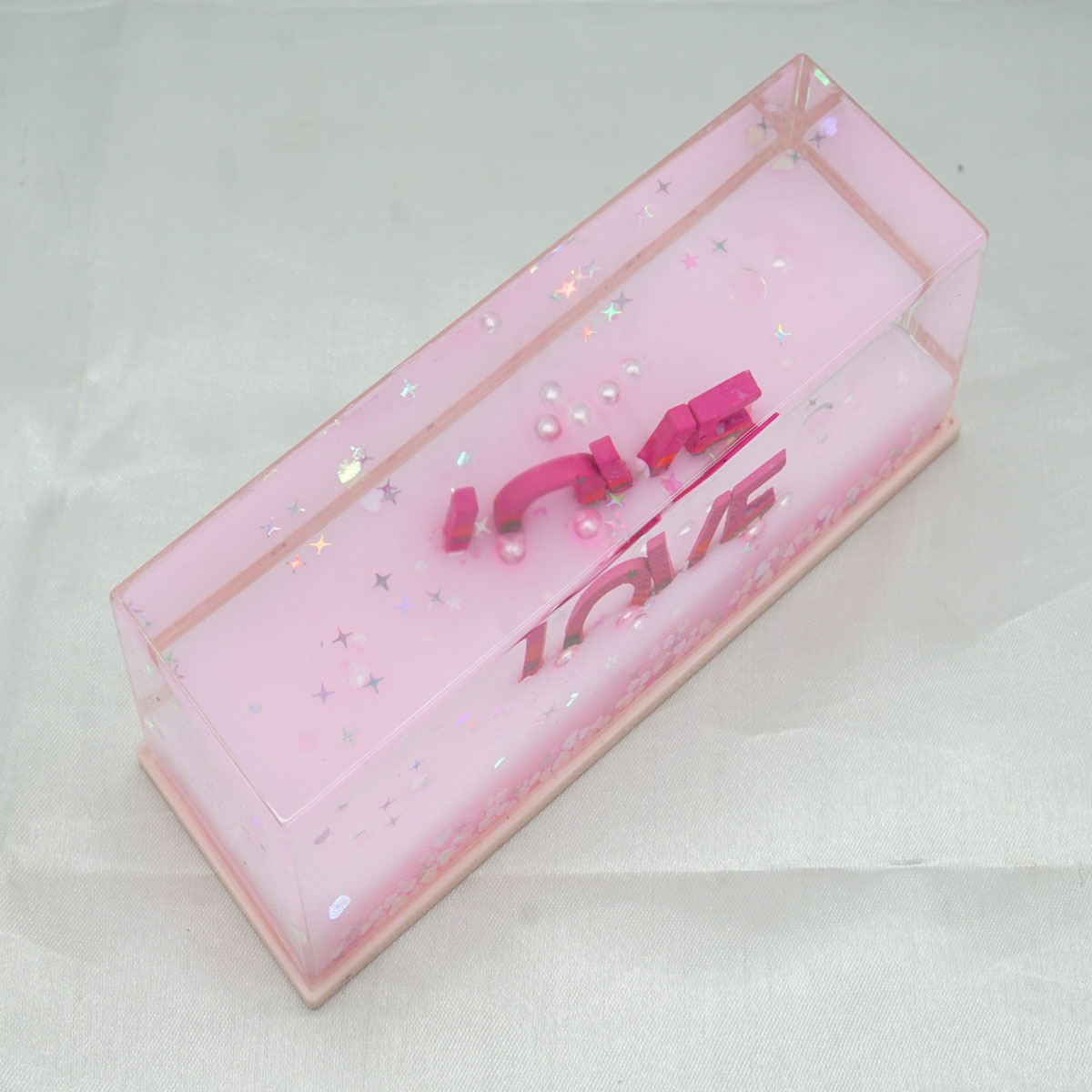 penhouse.in Acrylic Liquid Motion With LOVE Dashboard Accessory Pink tinted Section With Star and Heart Shaped Glitter SKU 51733