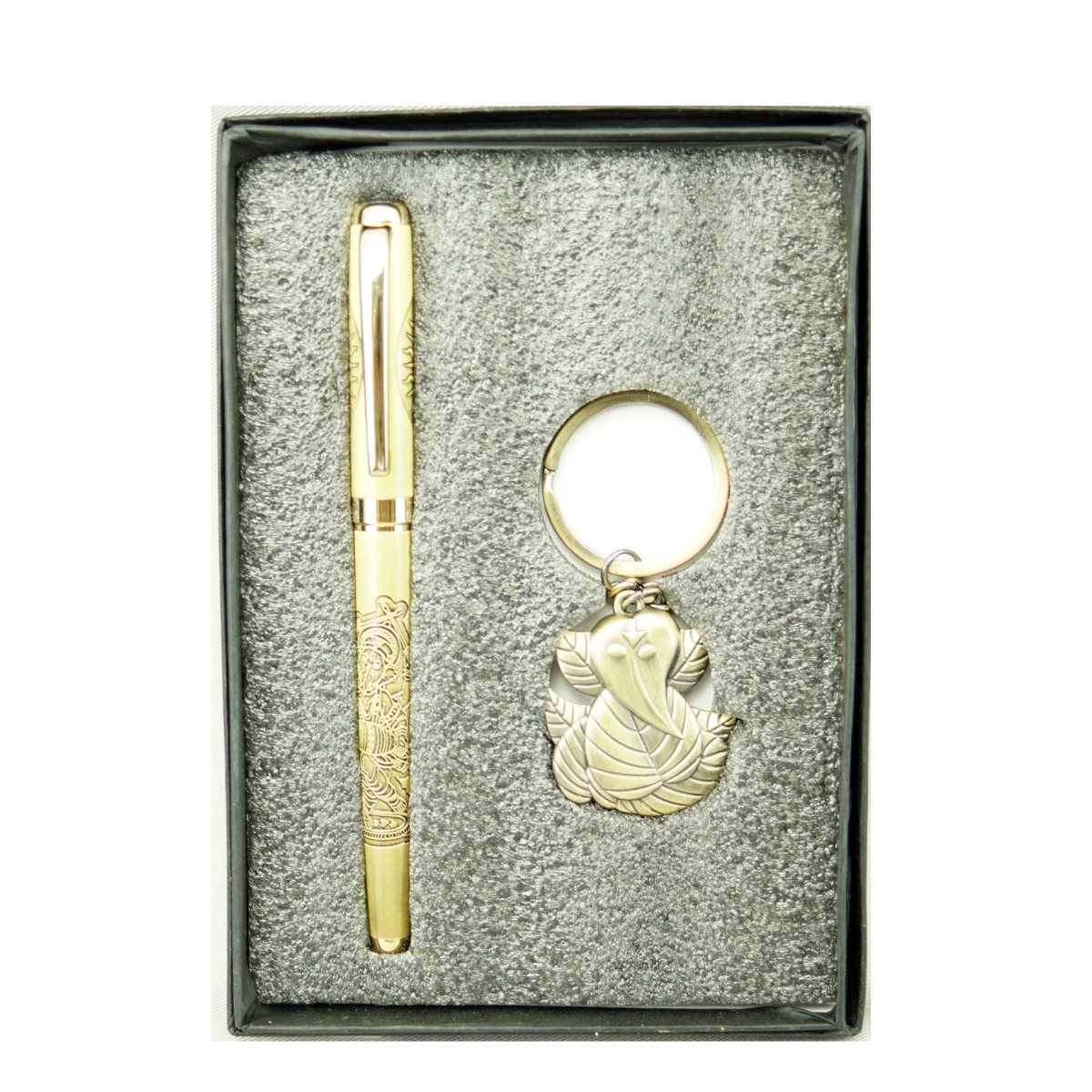 Penhouse Model:17010 Full Golden Color Ganesh Design Body With Ganesh Keychain Set  Ballpen