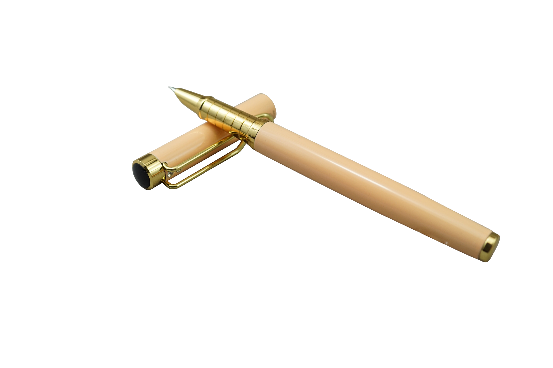 Luoshi EF 3042 Model :17517 Salmon Peach  Color Body With Gold Design Clip Stone On Cap Fine Nib Fountain Pen 