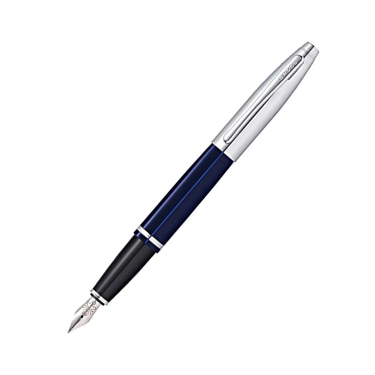Cross AT0116 - 3MS Model:17705 Calais Polished Chrome And Blue Color Body With Medium Nib Fountain Pen