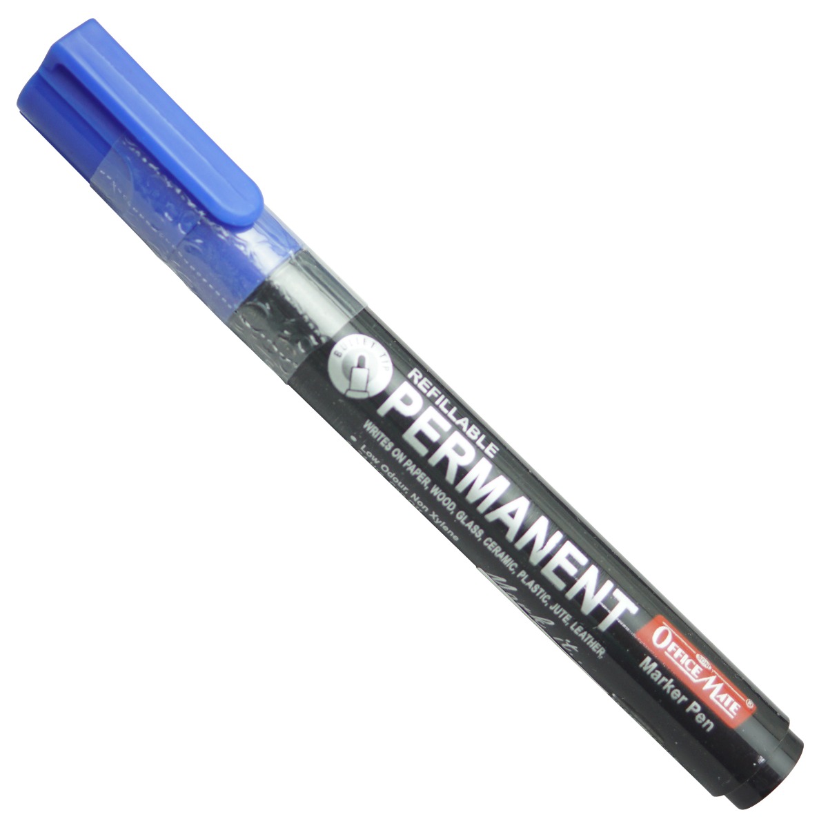 Office Mate Model : 17773  Black Color Body With Blue Color Cap And Blue Writing  Permanent Markers