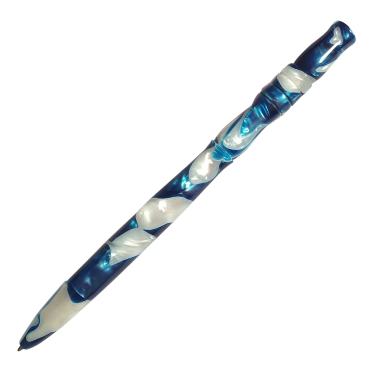 Handmade Ranga Pens Dark Blue and White Colored Flat  Pointed Ultra Smooth Flow Medium Tip Desktop Ball Pen Model.No 17841