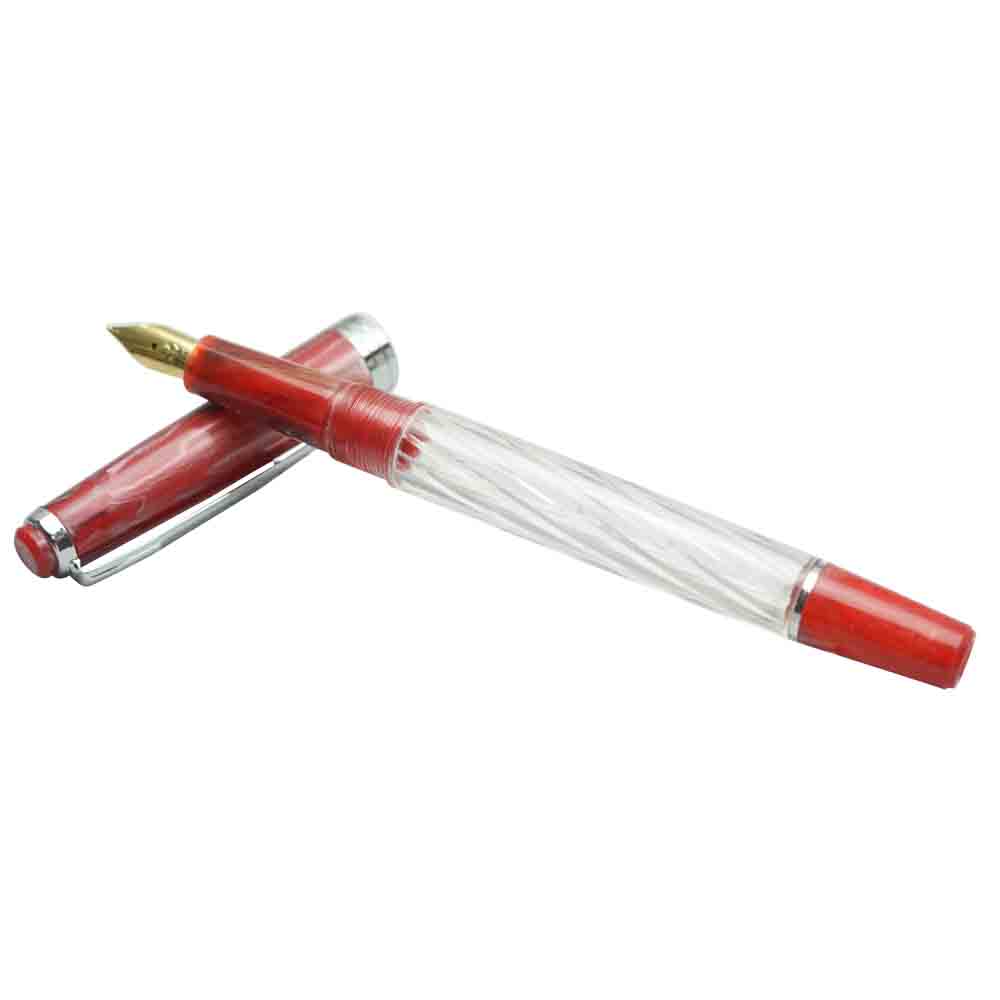 Gama No 5 - Red Pattern Cap Transparent Body Fountain Pen Model: 18207