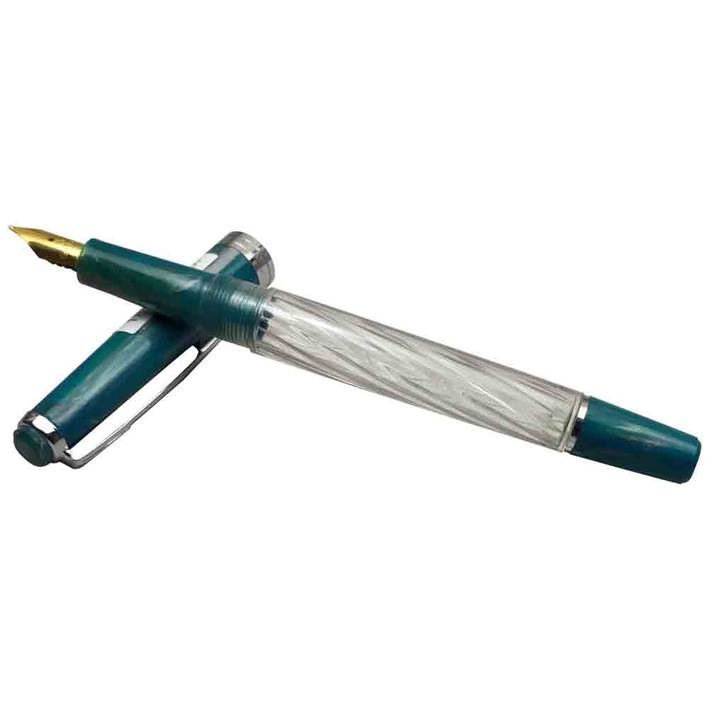 Gama No 5 - Torquise Blue Pattern Cap Transparent Body Fountain Pen Model: 18209