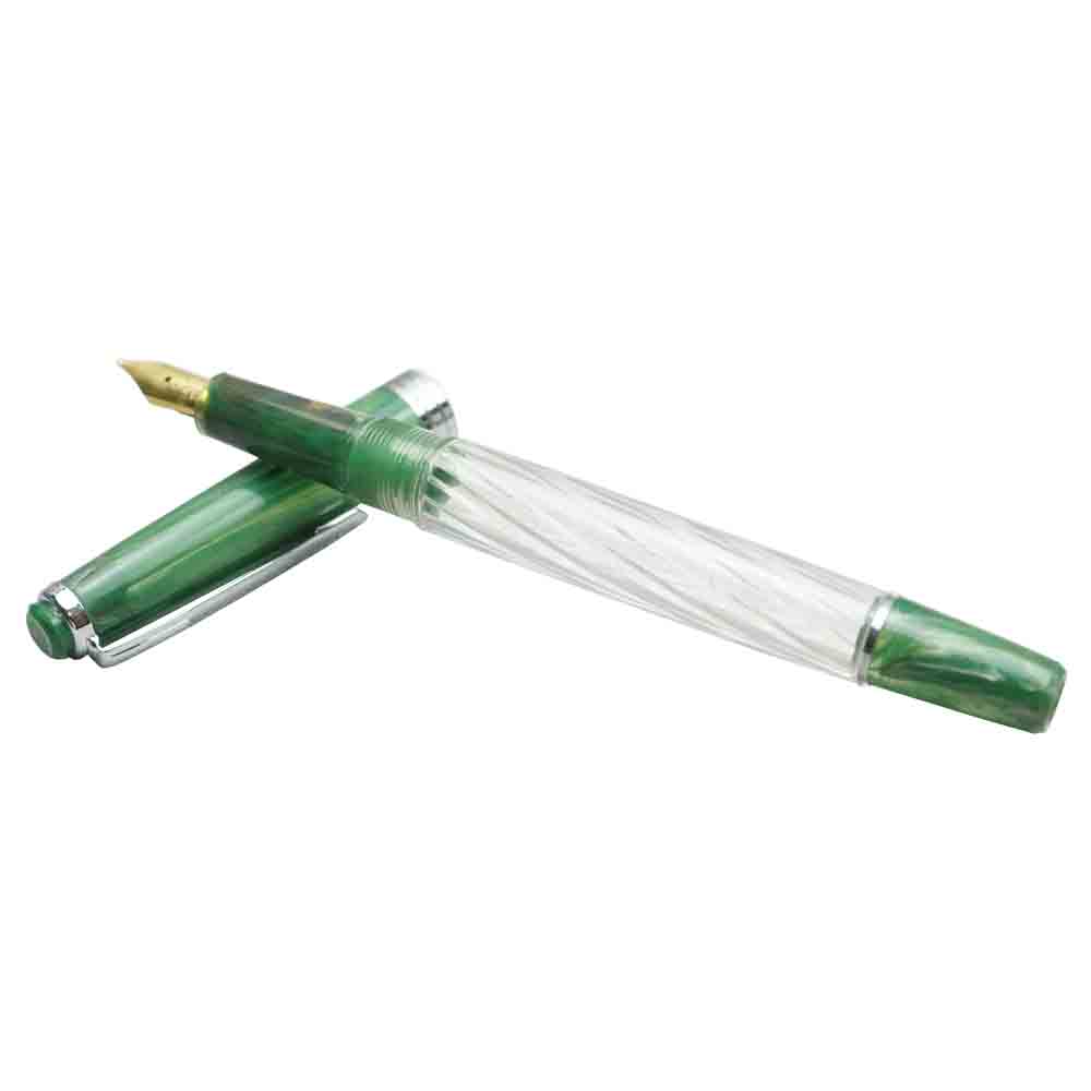 Gama No 5 - Green Pattern Cap Transparent Body Fountain Pen Model: 18210
