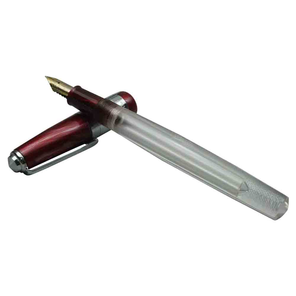 Airmail Wality 71JT Transparent Body Dark Red Marble Color Cap Fountain Pen Model 18474