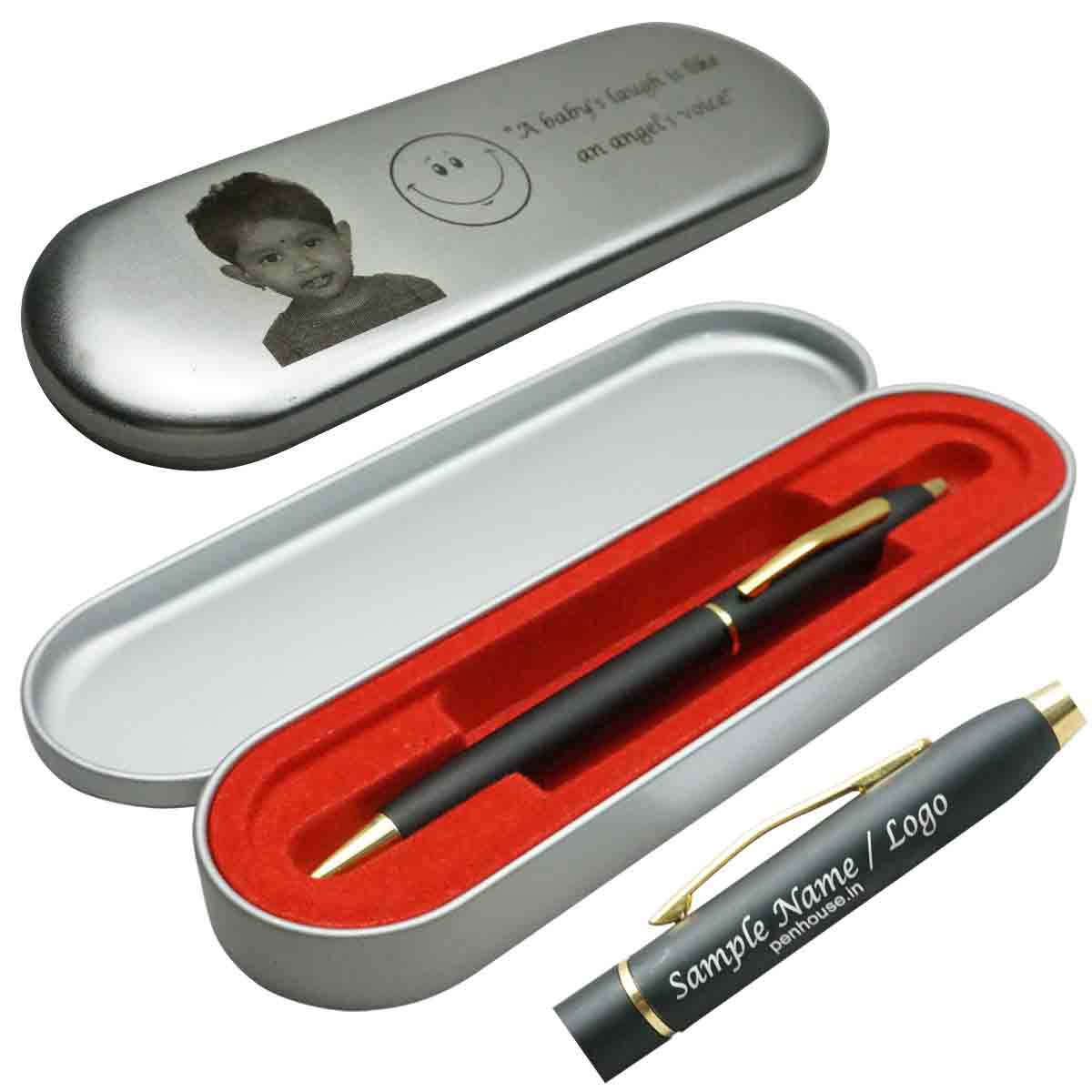 penhouse_M04B Twist Ball Pen Gift Set Black Body with Gold Trims with customization Model 18583