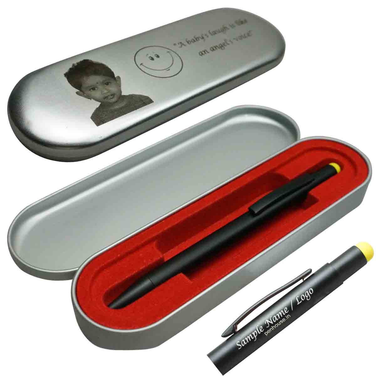 penhouse_M5YS Black Body and Yellow Stylus Click Pen with customization Model 18587