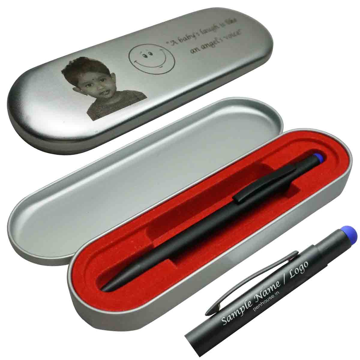 penhouse_M5BS Black Body and Blue Stylus Click Pen with customization Model 18588