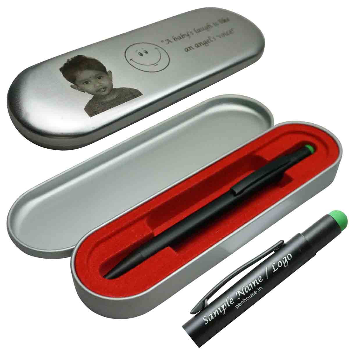 penhouse_M5GS Black Body and Green Stylus Click Pen with customization Model 18589