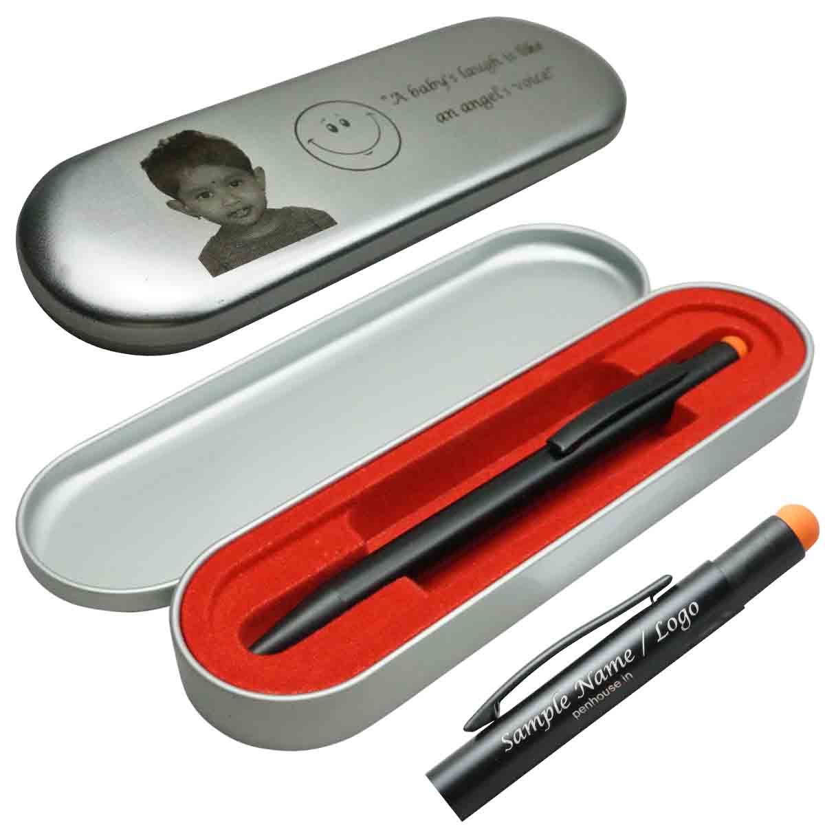 penhouse_M5OS Black Body and Orange Stylus Click Pen with customization Model 18590