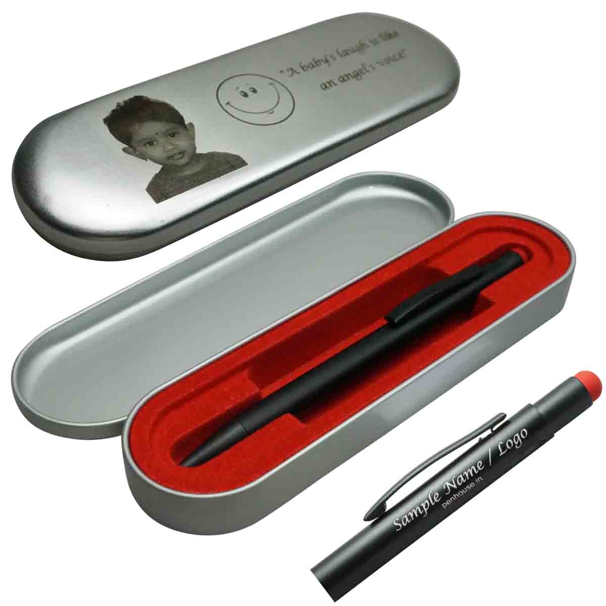 penhouse_M5RS Black Body and Red Stylus Click Pen with customization Model 18591