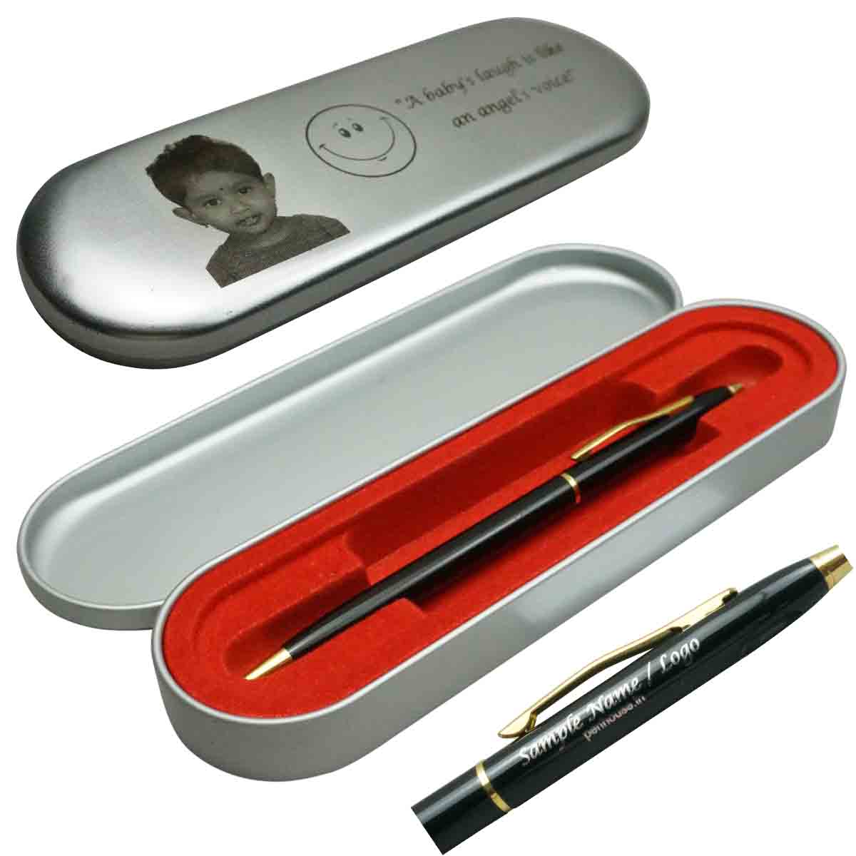 penhouse_M3BG - Black Body Gold Trim Twist Ball Pen with customization Model 18595