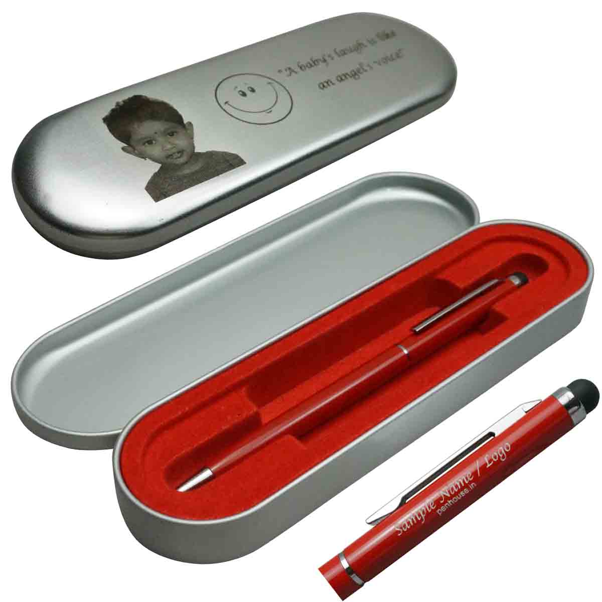 penhouse_M02RS - Red Body and Trim Twist Ball pen with Stylus with customization Model 18601