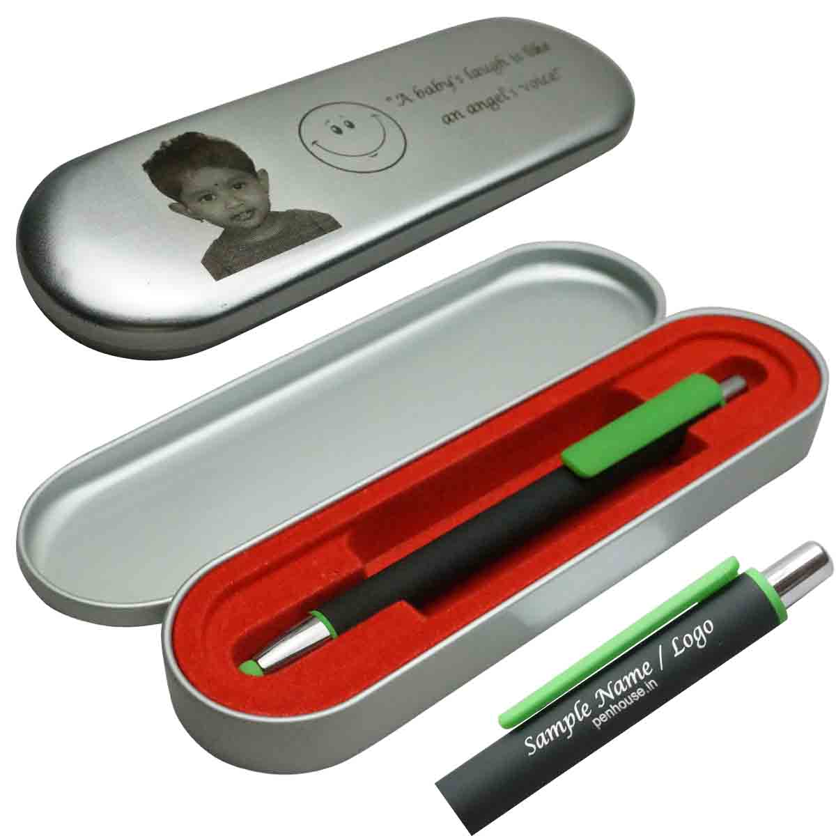 penhouse_M13BG - Black Body and Green Clip Twist Ball pen with customization Model 18604