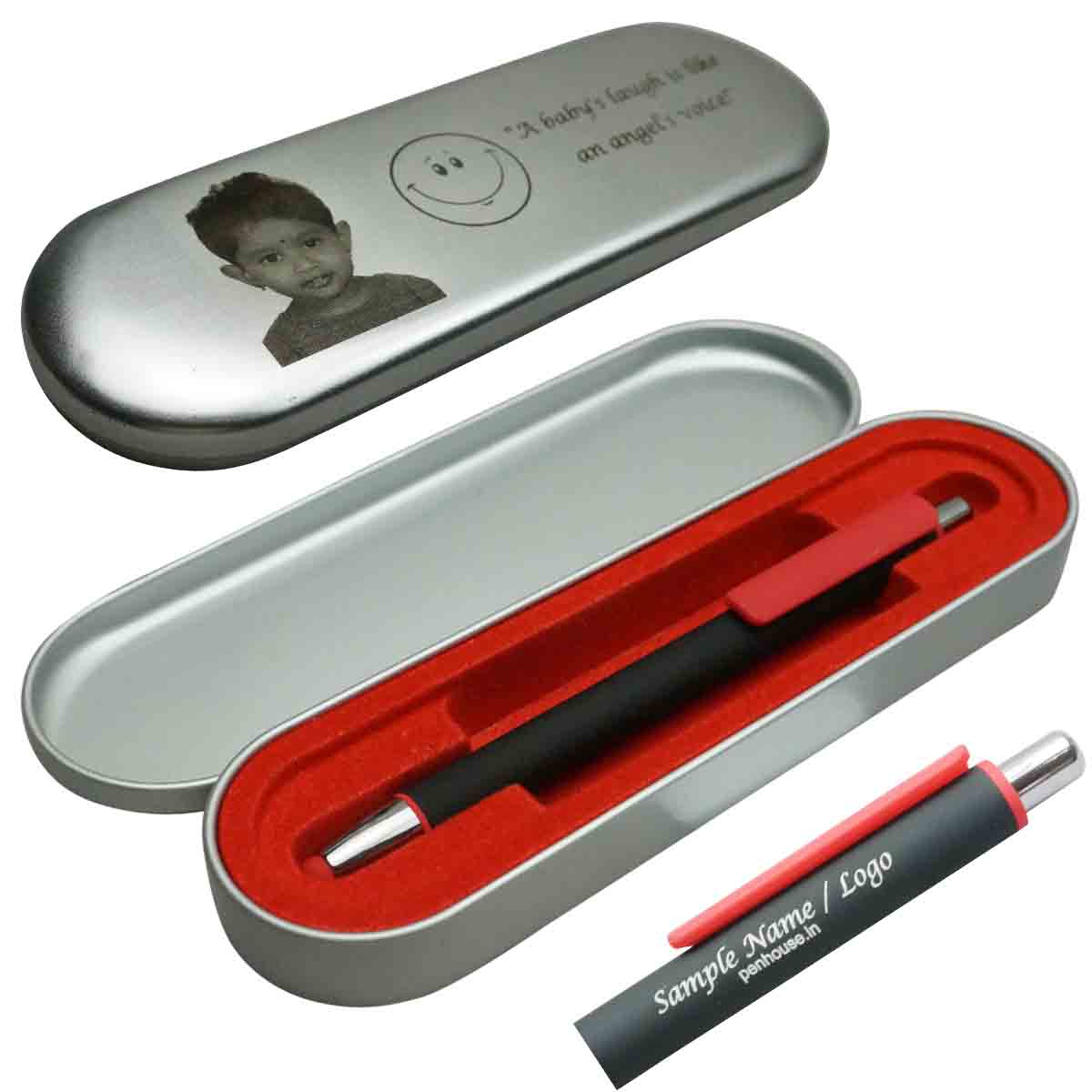 penhouse_M13BR  - Black Body and Red Clip Twist Ball pen with customization Model 18605