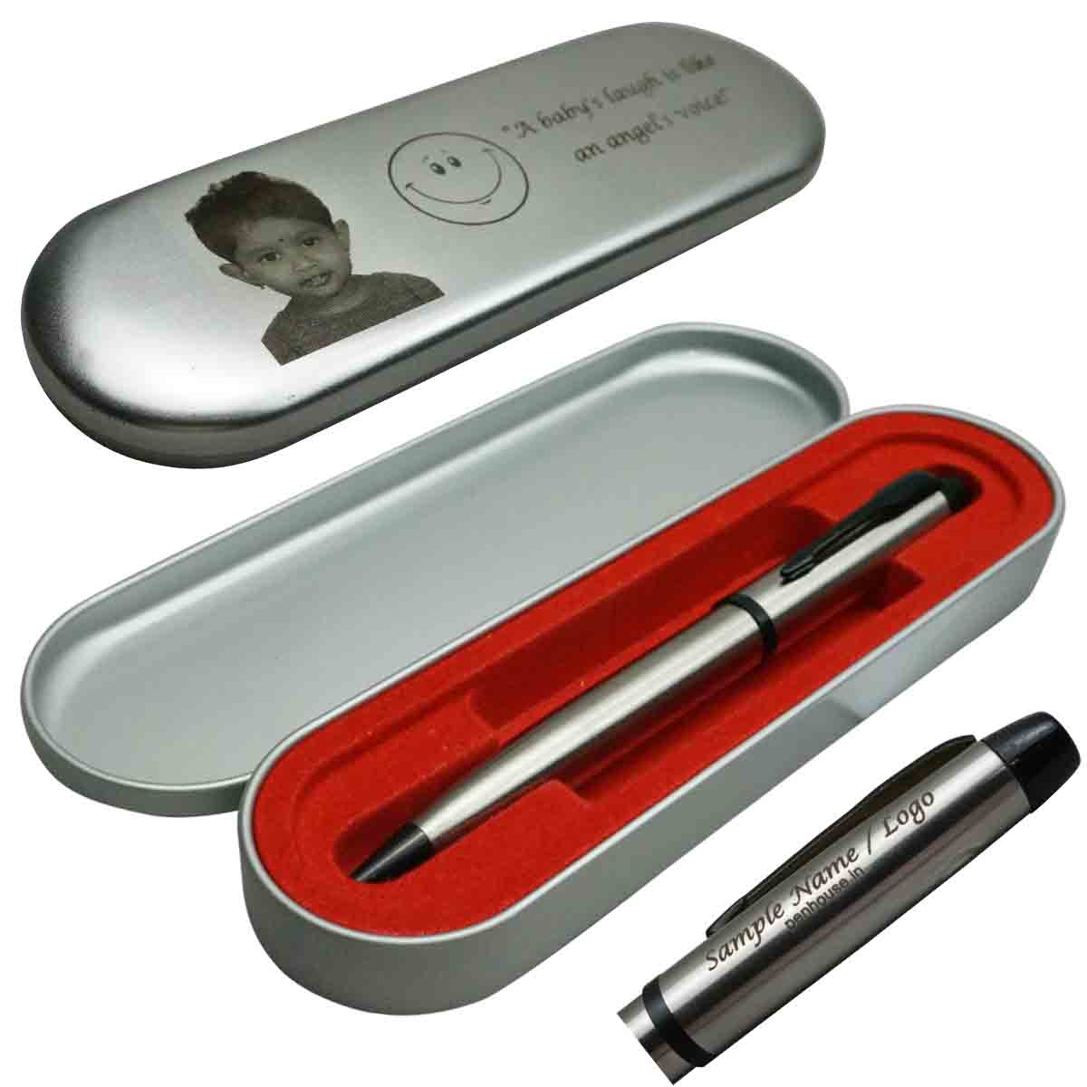 penhouse_M12SB  - Silver Body and Black Clip Twist Ball Pen with customization Model 18607