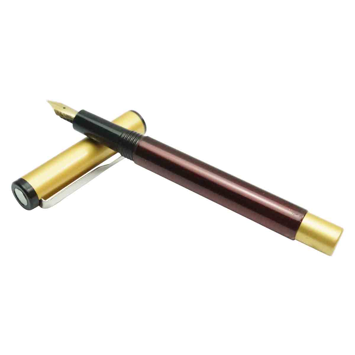 Oliver 81 Maroon Color Body With Golden Color Cap Fine Nib Eye Dropper Model Fountain Pen SKU 18751
