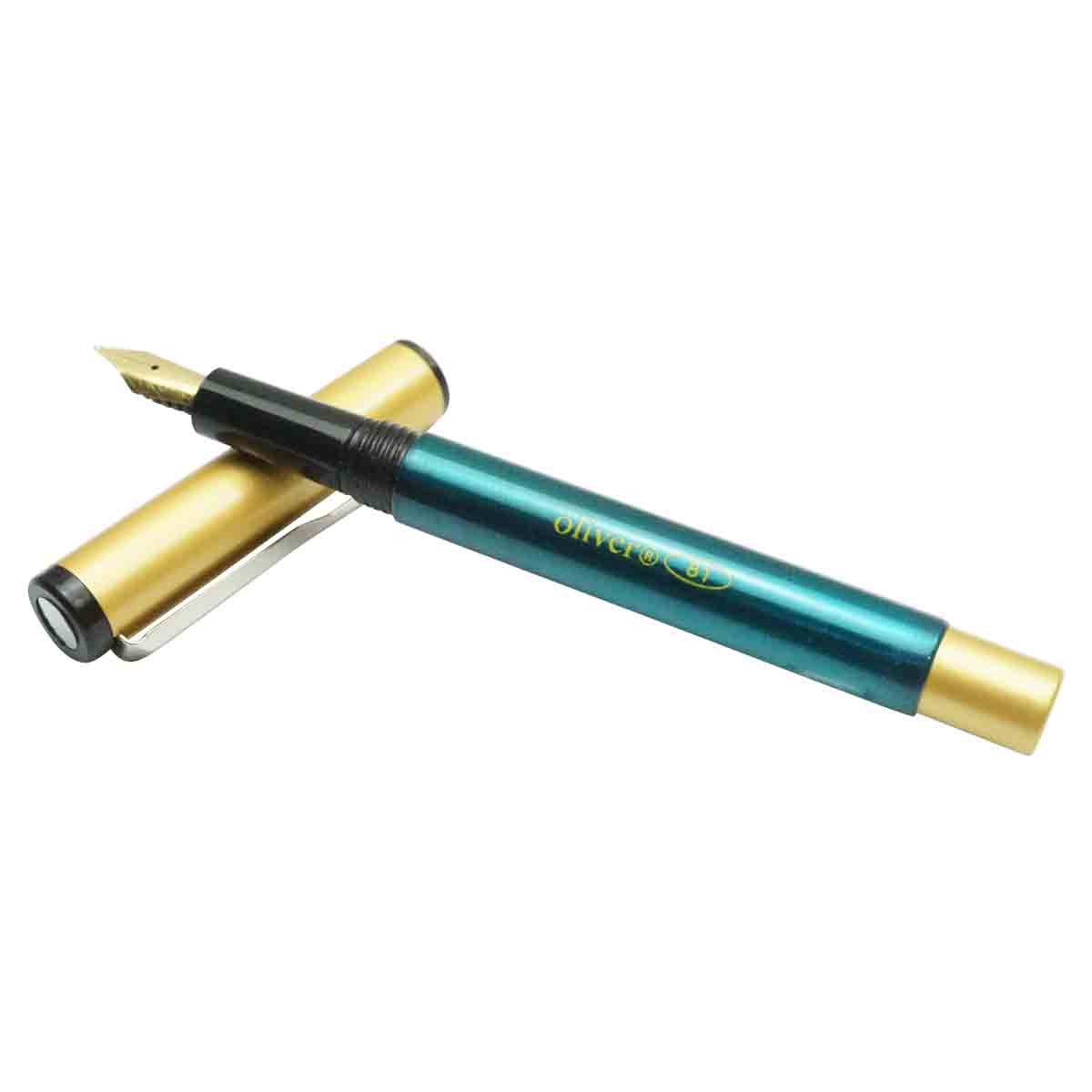 Oliver 81 Turquoise Blue Color Body With Golden Color Cap Fine Nib Eye Dropper Model Fountain Pen SKU 18753