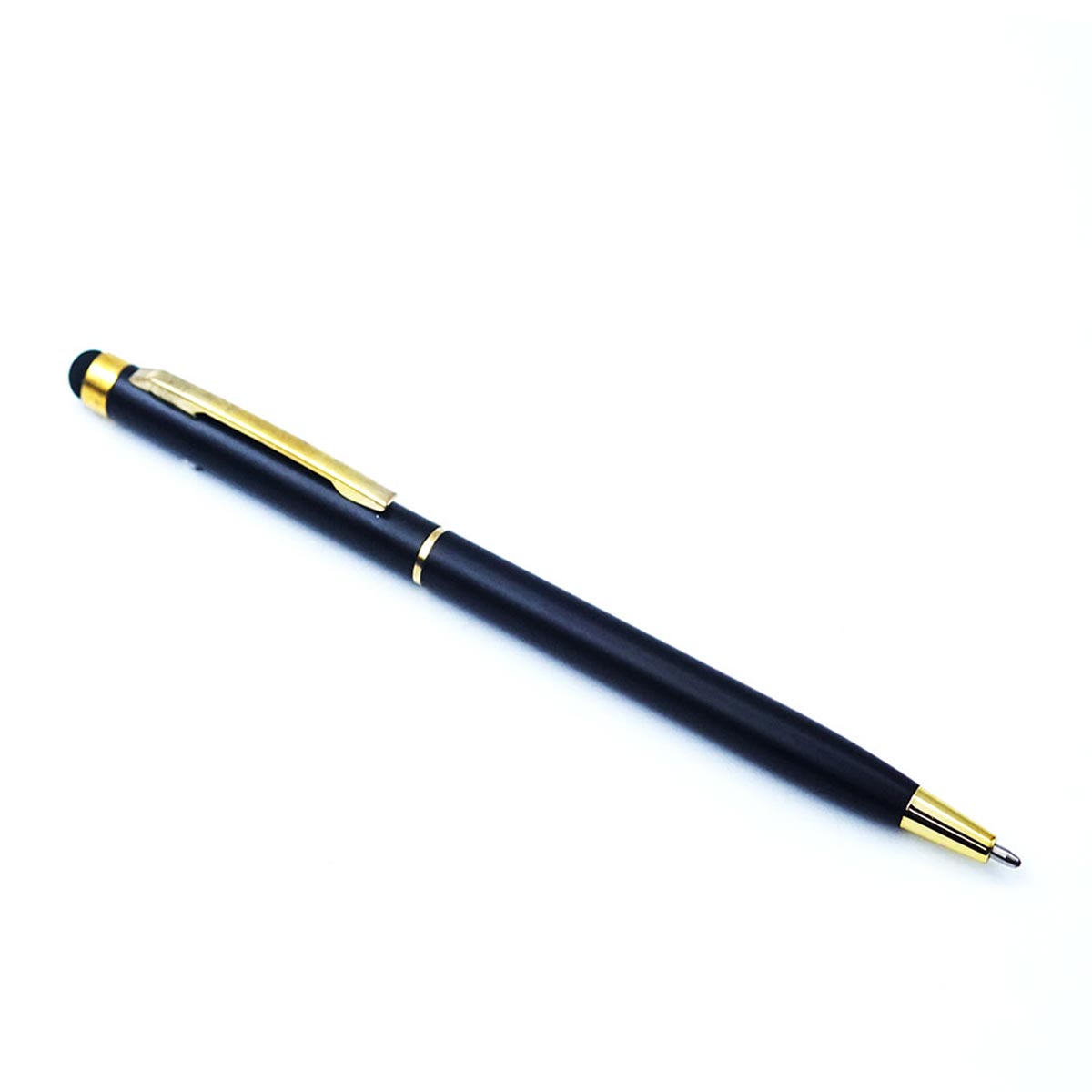 Penhouse Model :16222 Slim Type Mat Black   Color Body With Gold Clip  and Stylus On Top Twist Type Medium Tip Ball  Pen