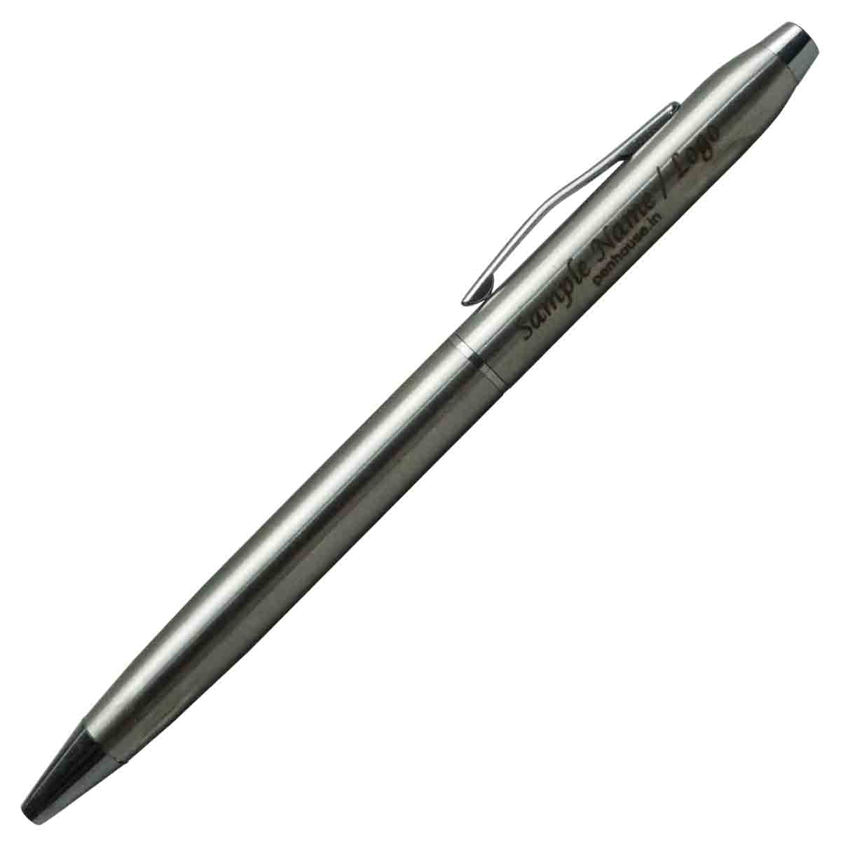 penhouse.in M4S Silver Color Body and Cap Twist Ball Pen with personalized name SKU 19466