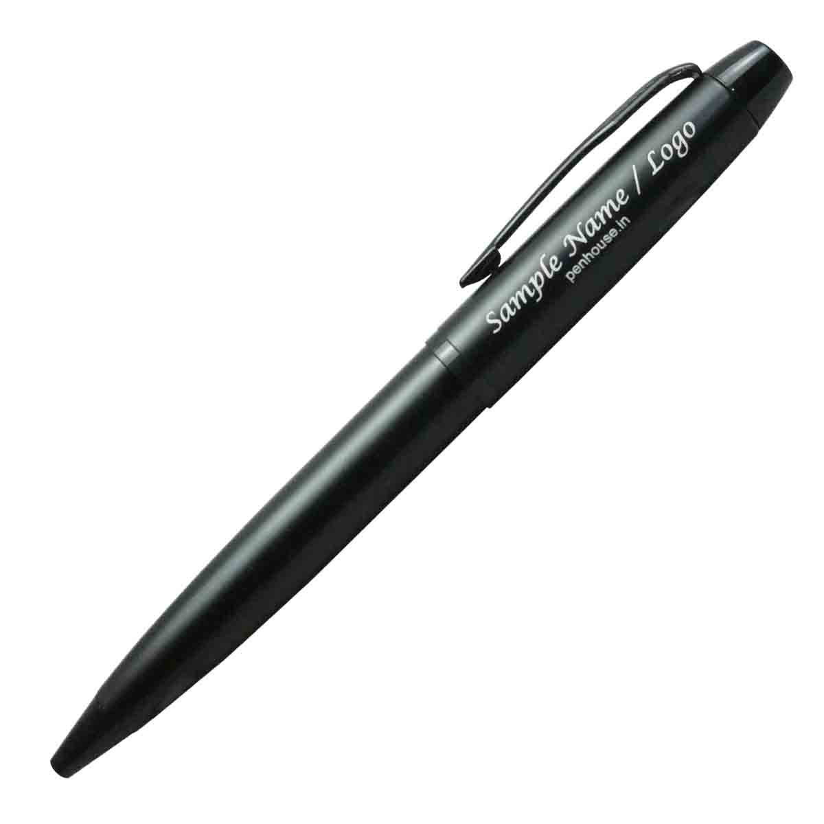 penhouse.in M11BG Black Color Body and Cap Twist Ball Pen with personalized name SKU 19468