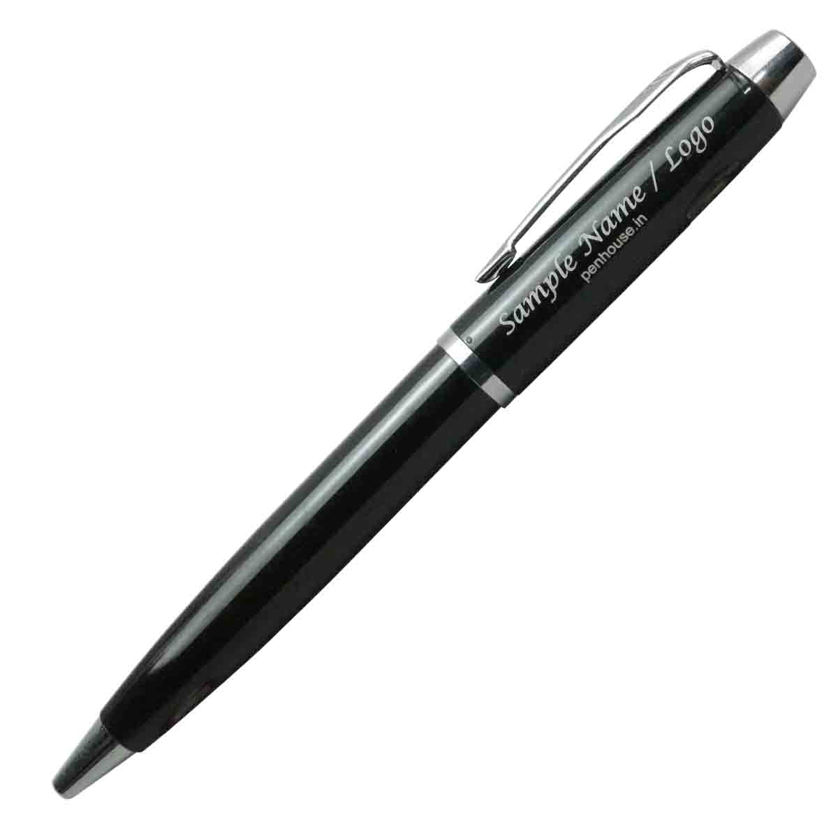 penhouse.in M411BS Black Color Body and Cap Twist Ball Pen with personalized name SKU 19469