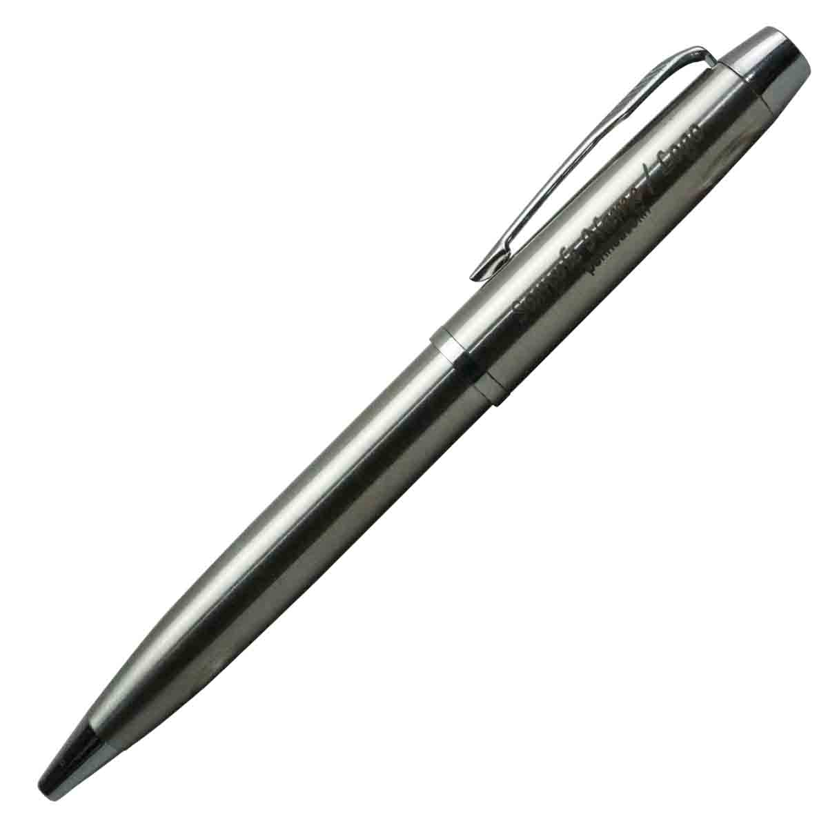 penhouse.in M10SS Silver Color Body and Cap Twist Ball Pen with personalized name SKU 19485