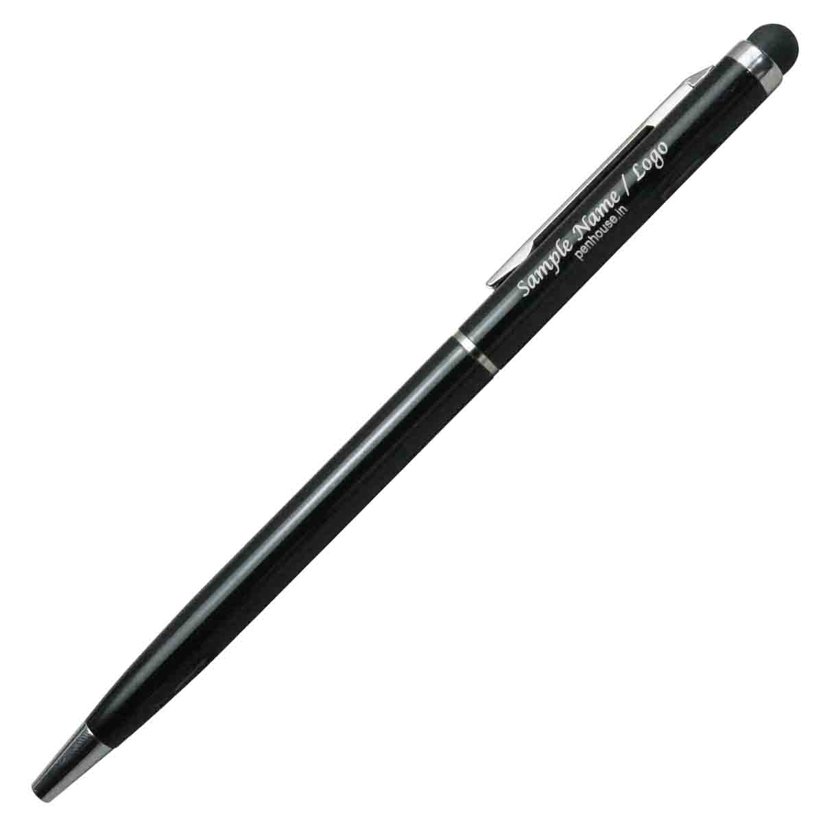 penhouse.in M02BS Black Color Body With Silver Clip Top On Stylus Twist Type Ball Pen with personalized name SKU 19490