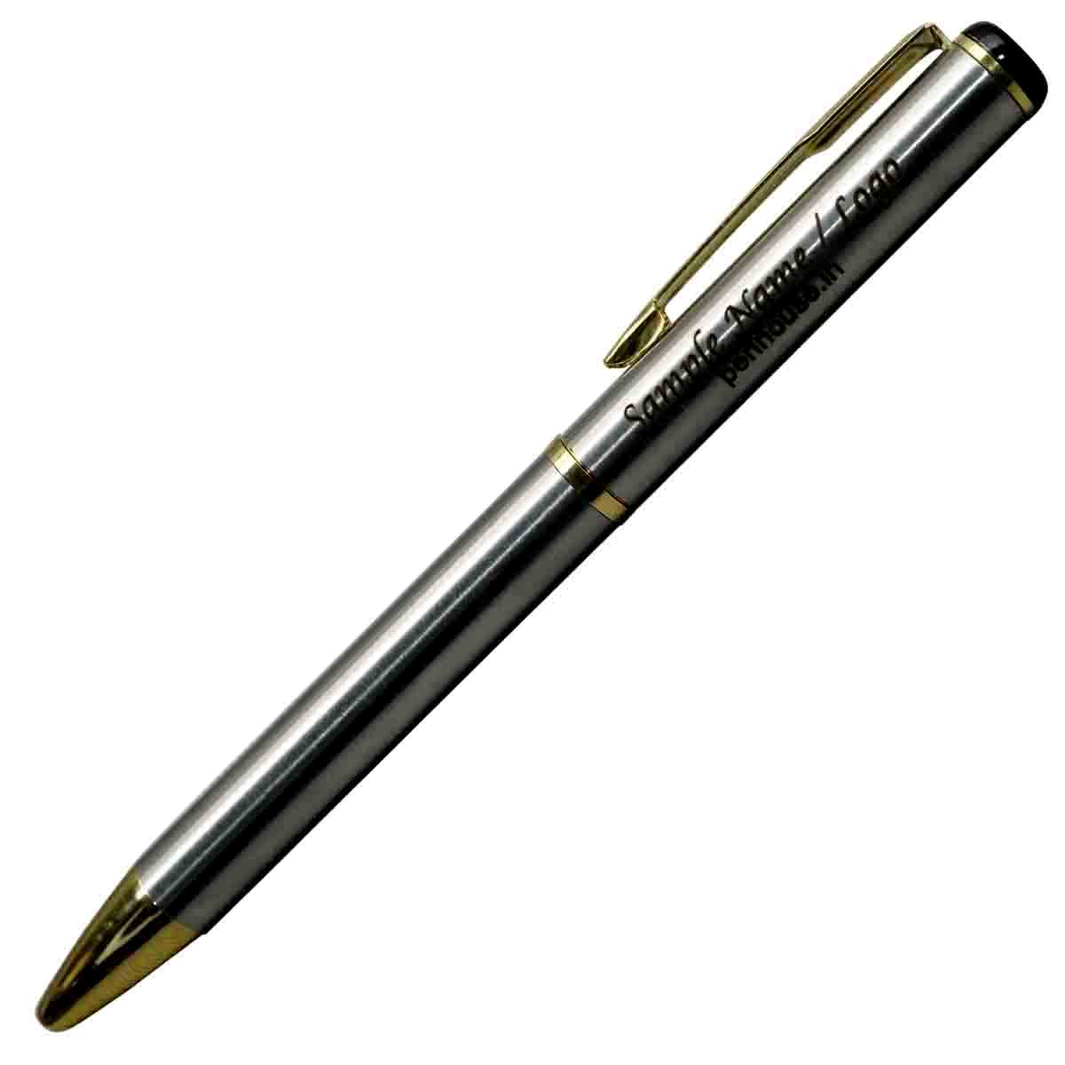 Penhouse.in Full Silver Color Body With Gold Clip   Twist Type Ball Pen SKU 19571
