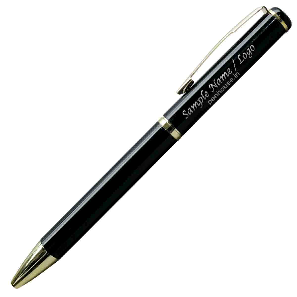Penhouse.in Full Black Color Body With Gold Clip   Twist Type Ball Pen With Personalised Gift Box  SKU 19579