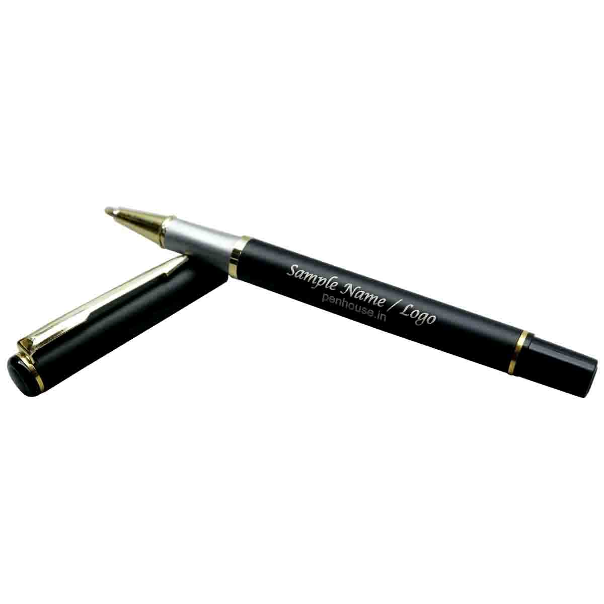 Penhouse.in Mat Black Color Body With Gold Clip Cap Type Roller Ball Pen  SKU 19585