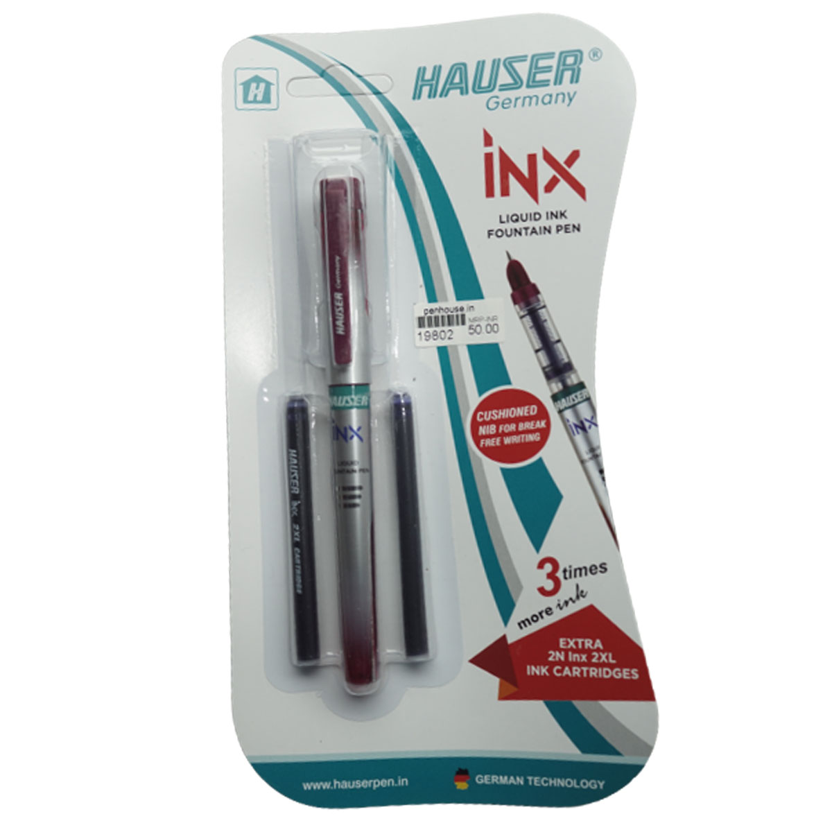 Hauser INX Maroown Color Clip With Grey Color Body Fine Nib  Fountain Pen With 2 Catridges SKU 19802
