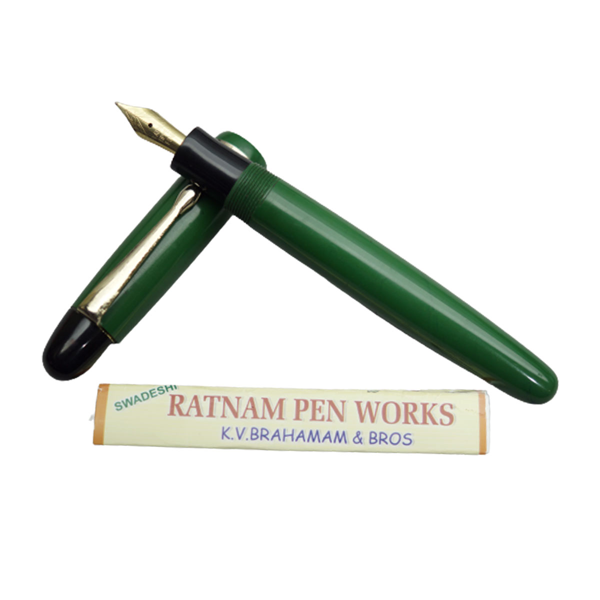 Ratnam Jumbo Special Handmade Full Plain Green Color Body With Gold Trim Ebonite Fine Nib Handmade Eyedropper Fountain Pen SKU 19978