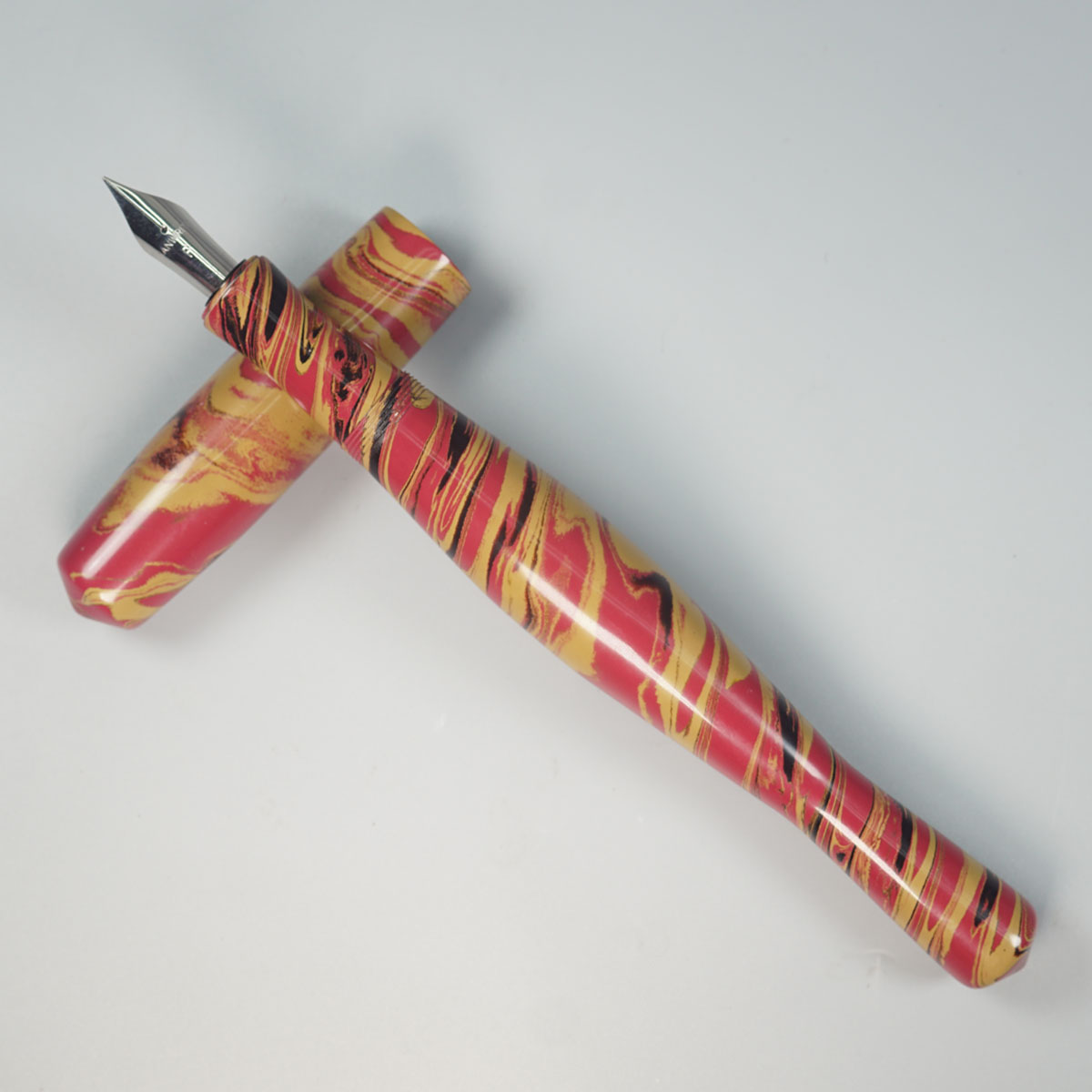 WOW Brand Model 1030A Sabyasachi Galactus சப்யசாச்சி கேலக்டஸ் 20/20mm Classic Ebonite Red Beige and Black Tri Color Body and Cap Eyedropper Plus Cartridge And SCHMIDT Converter Fountain Pen Kanwrite Jowo compatible Nib Thread SKU 60143