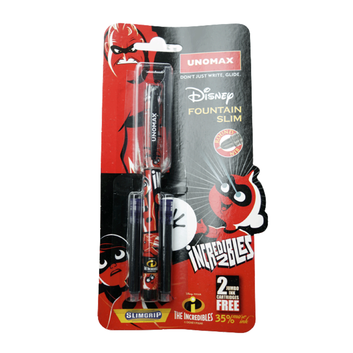 Unomax Disney Slim Red Color The Incredibles Designed Body Fine Nib