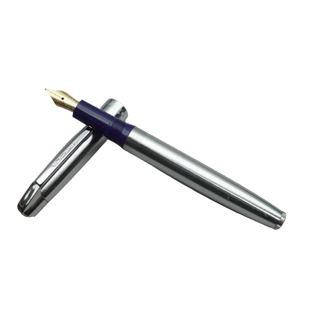 Oliver Warvick Full Silver Color Body With Violet Color Grip Silver Clip Fine Nib Eyedropper Fountain Pen SKU 20115