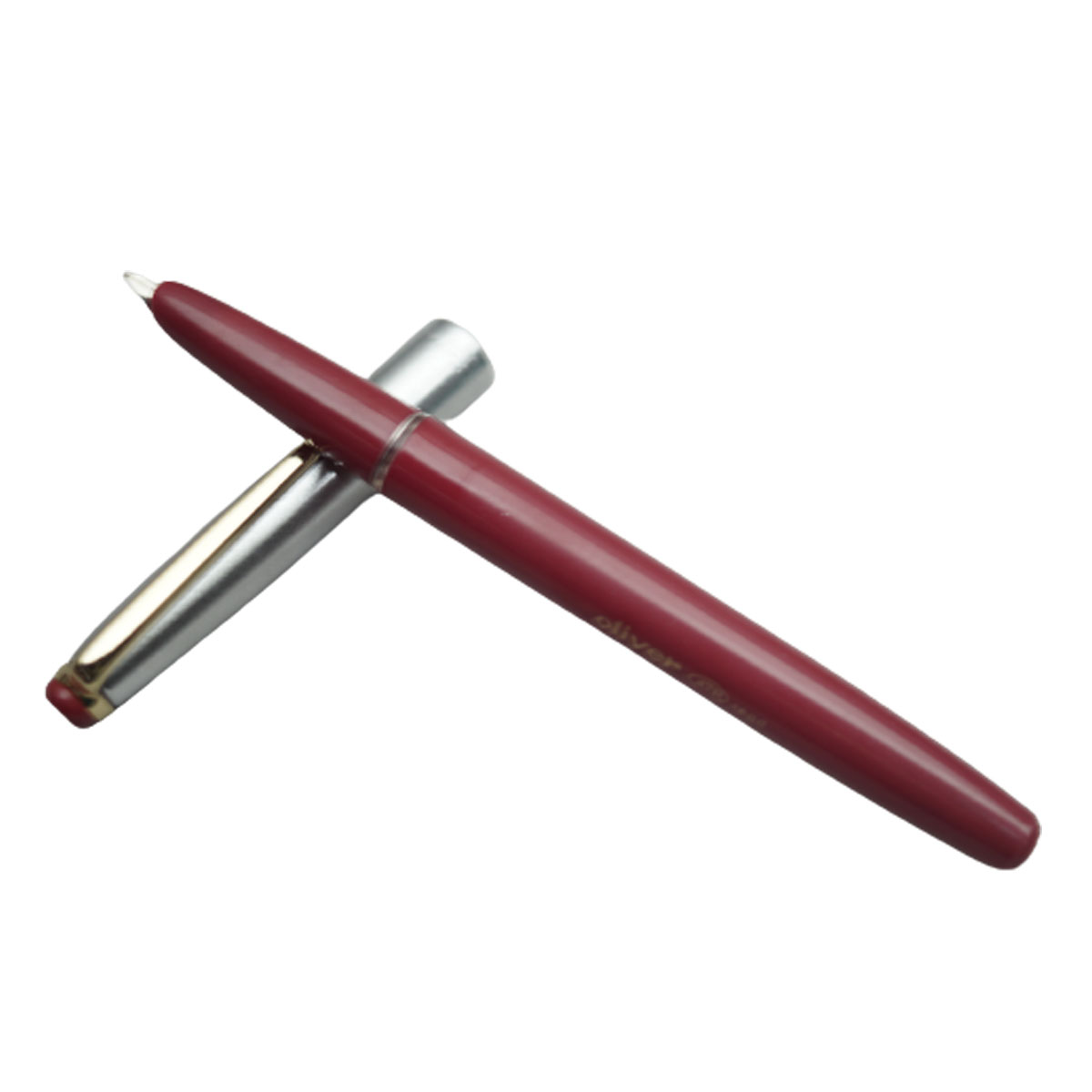 Oliver 47 GC Red Color Body With Silver Cap Gold Clip Fine Nib Eyedropper  Fountain Pen SKU 20117